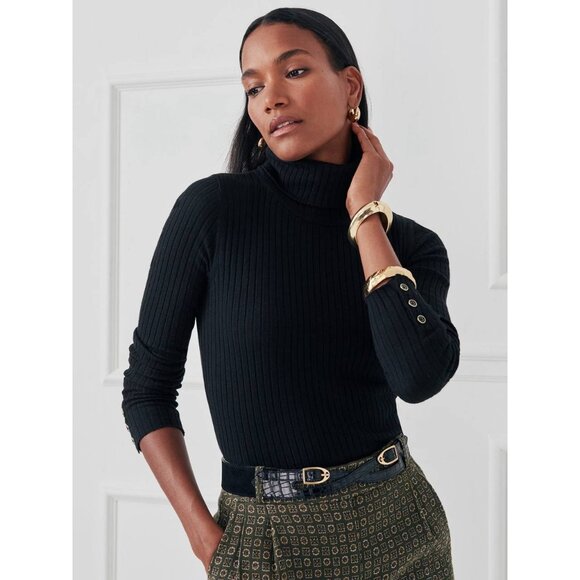 NWT J Mclaughlin Arlette Sweater Medium Turtleneck Knit Ribbed Solid Black - Picture 1 of 11